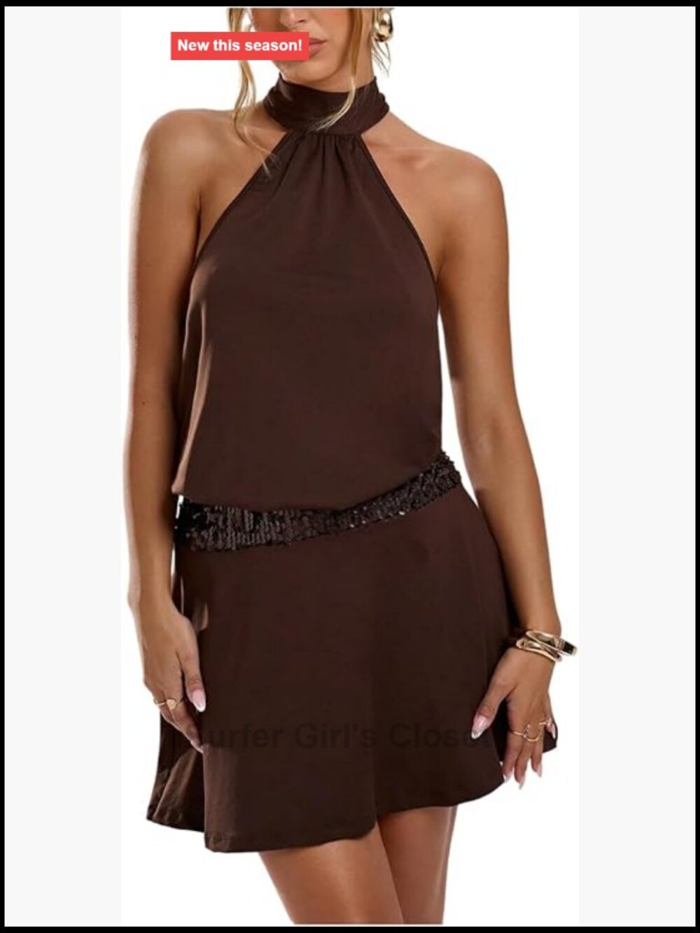 Halter Neck Sequin Mini Dress Sleeveless Tie Backless Night Out Party